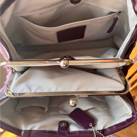 Coach Signature Purple Jacquard Shoulder Bag Tote – Leather Trim, Size: Large - Picture 10 of 12